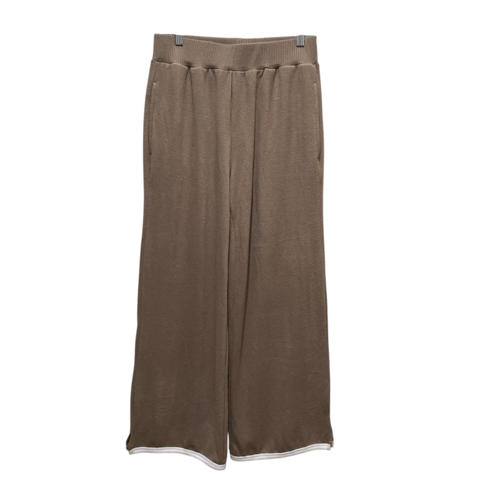 Relaxed Wide-Leg Knit Pants Set in Taupe with White Trim - Picture 6 of 12